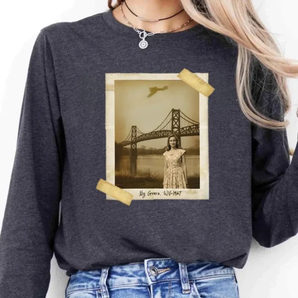 Personalized 1967 Mothman Sighting Long Sleeve Tee Your Face in Lost Photo, Custom Crewneck