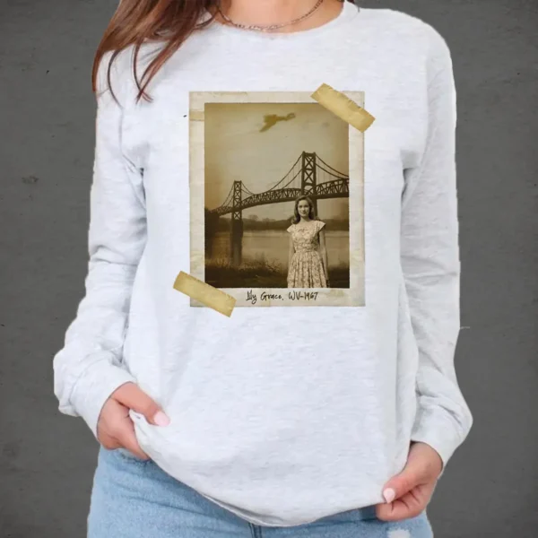 Personalized 1967 Mothman Sighting Long Sleeve Tee Your Face in Lost Photo, Custom Crewneck