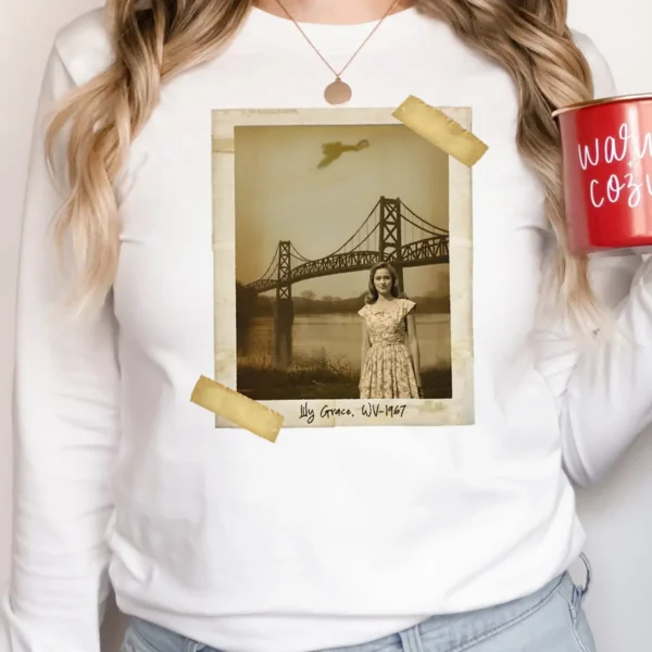 Personalized 1967 Mothman Sighting Long Sleeve Tee Your Face in Lost Photo, Custom Crewneck