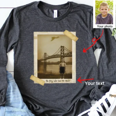 Personalized 1967 Mothman Sighting Long Sleeve Tee Your Face in Lost Photo, Custom Crewneck