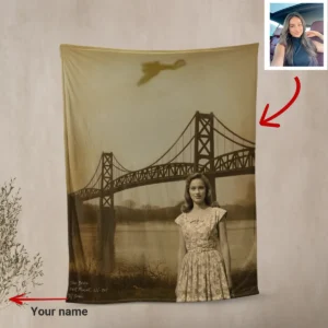 Personalized 1967 Mothman Sighting Sherpa Blanket Your Face in Lost Photo, Custom Gift
