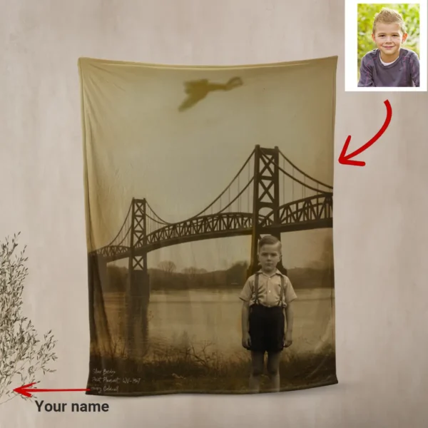 Personalized 1967 Mothman Sighting Sherpa Blanket Your Face in Lost Photo, Custom Gift