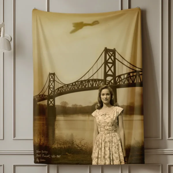Personalized 1967 Mothman Sighting Sherpa Blanket Your Face in Lost Photo, Custom Gift