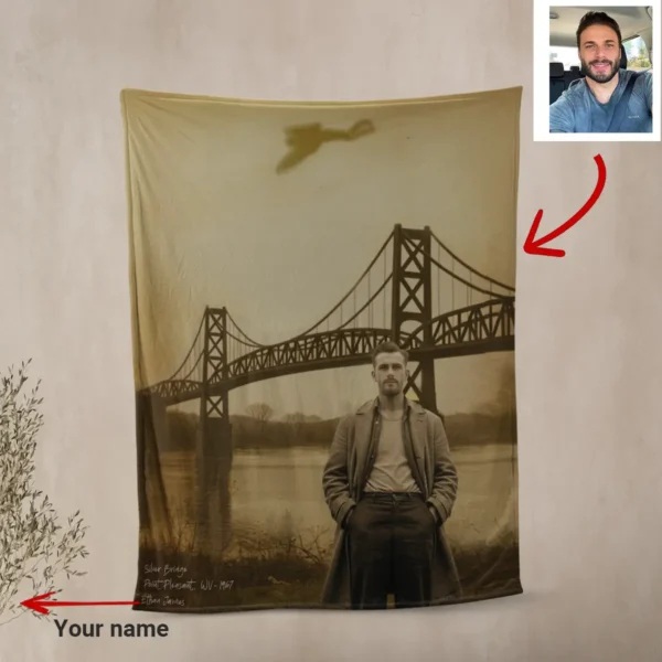 Personalized 1967 Mothman Sighting Sherpa Blanket Your Face in Lost Photo, Custom Gift