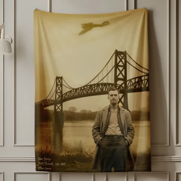 Personalized 1967 Mothman Sighting Sherpa Blanket Your Face in Lost Photo, Custom Gift