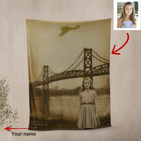 Personalized 1967 Mothman Sighting Sherpa Blanket Your Face in Lost Photo, Custom Gift
