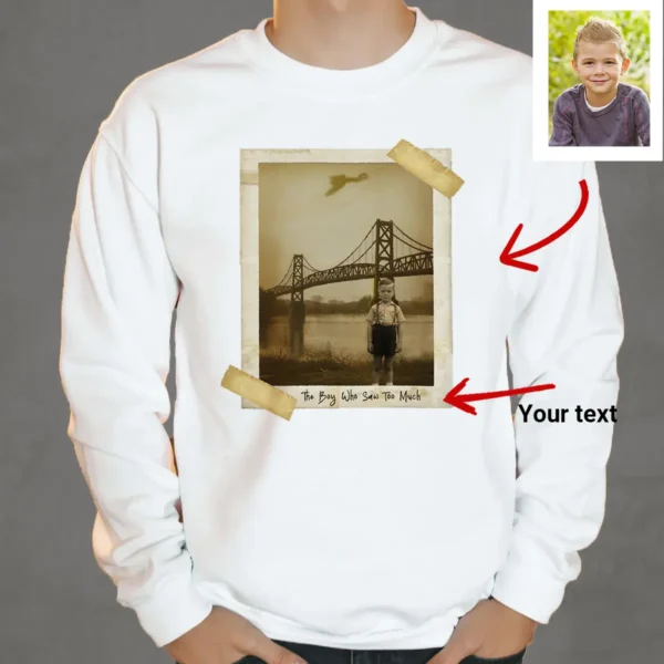 Personalized 1967 Mothman Sighting Sweatshirt Your Face in Lost Photo, Custom Pullover