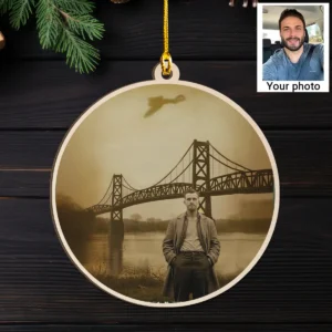 Personalized 1967 Mothman Sighting Wooden Ornament Your Face in Lost Photo, Christmas Gift