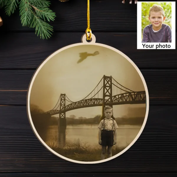 Personalized 1967 Mothman Sighting Wooden Ornament Your Face in Lost Photo, Christmas Gift