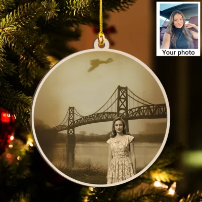 Personalized 1967 Mothman Sighting Wooden Ornament Your Face in Lost Photo, Christmas Gift