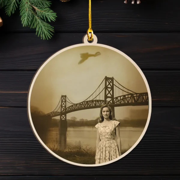 Personalized 1967 Mothman Sighting Wooden Ornament Your Face in Lost Photo, Christmas Gift