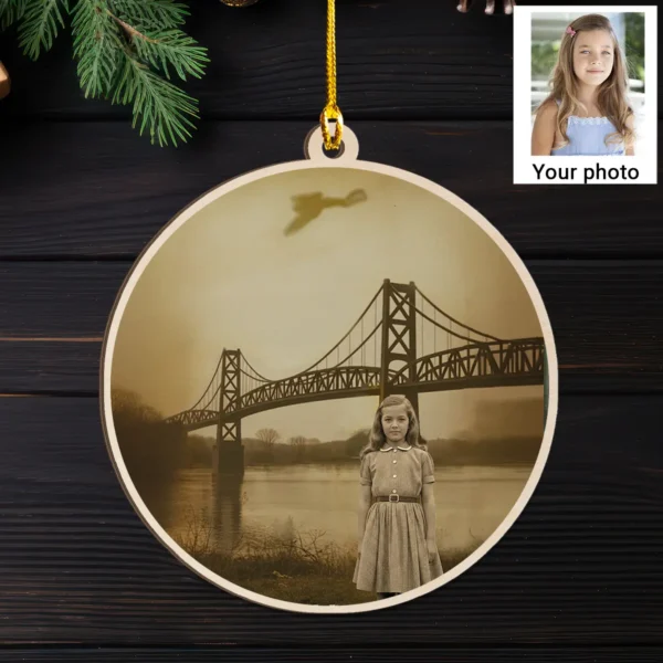 Personalized 1967 Mothman Sighting Wooden Ornament Your Face in Lost Photo, Christmas Gift