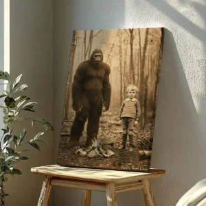 Personalized Bigfoot 1910s Portrait Canvas | Vintage Custom Sasquatch Wall Art Ready to Hang 32 Personalized Bigfoot 1910s Portrait Canvas Vintage
