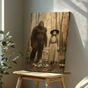 Personalized Bigfoot 1910s Portrait Canvas | Vintage Custom Sasquatch Wall Art Ready to Hang 24 Personalized Bigfoot 1910s Portrait Canvas Vintage