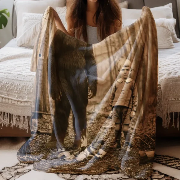 Personalized Bigfoot 1910s Portrait Sherpa Blanket Unique Custom