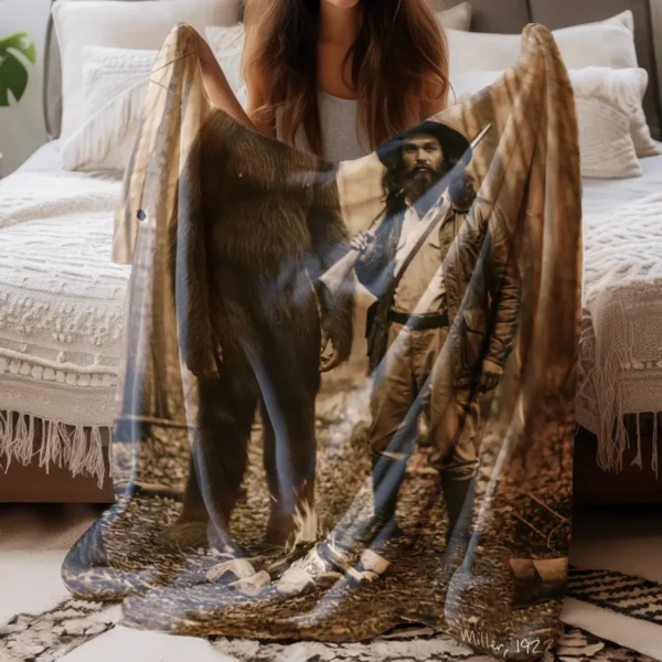 Personalized Bigfoot 1910s Portrait Sherpa Blanket Unique Custom