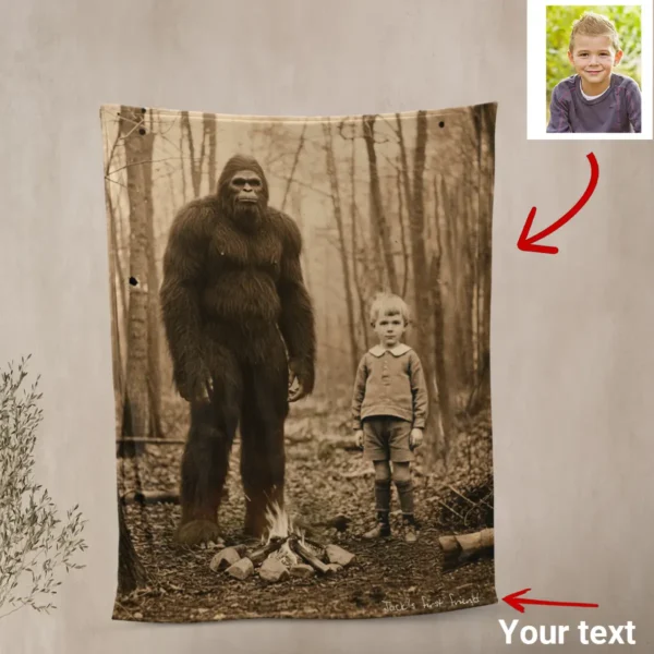 Personalized Bigfoot 1910s Portrait Sherpa Blanket Unique Custom