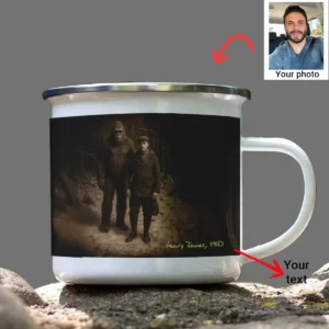 Personalized Bigfoot 1920s Camping Mug | Custom Face Vintage Sasquatch Enamel Mug 10 Personalized Bigfoot 1920s Camping Mug Custom Face