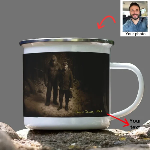 Personalized Bigfoot 1920s Camping Mug Custom Face