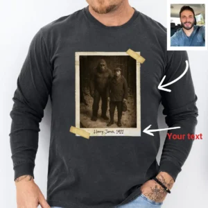 Personalized Bigfoot Photo 1920s Long Sleeve Tee Vintage