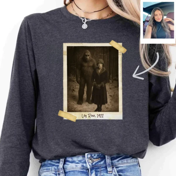 Personalized Bigfoot Photo 1920s Long Sleeve Tee Vintage