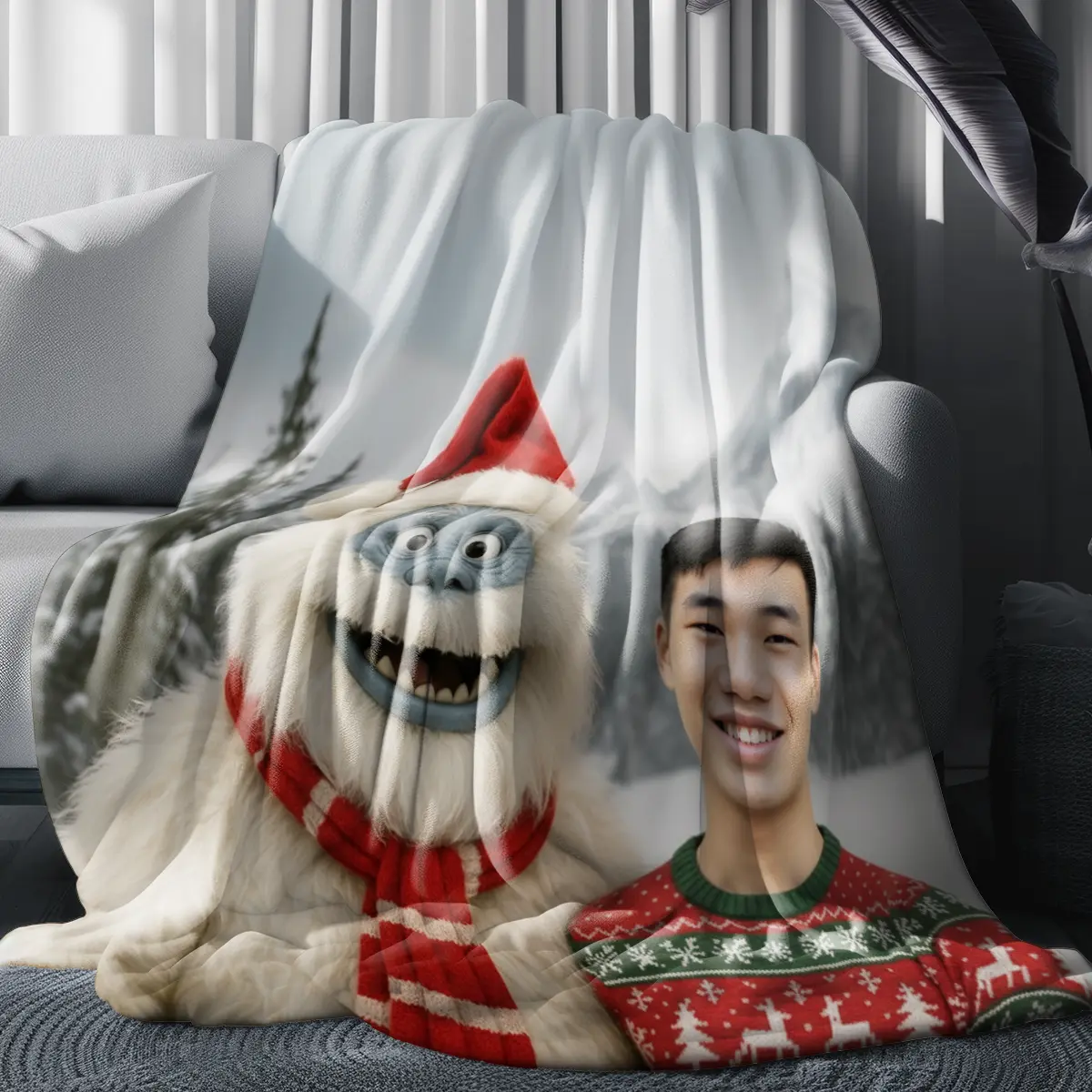 Personalized Christmas Yeti Sherpa Blanket | Classic 1964 Stop-Motion Movie Style, Custom Gift 3 Personalized Christmas Yeti Sherpa Blanket Classic 1964 Stop-Motion Movie Style, Custom Photo Gift Title