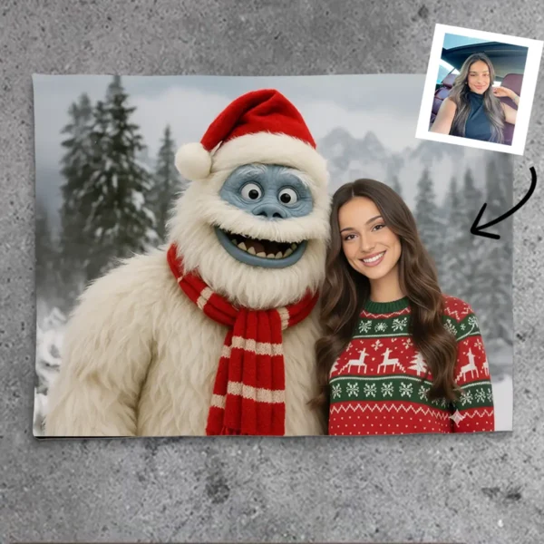 Personalized Christmas Yeti Sherpa Blanket Classic 1964 Stop-Motion Movie Style, Custom Photo Gift Title