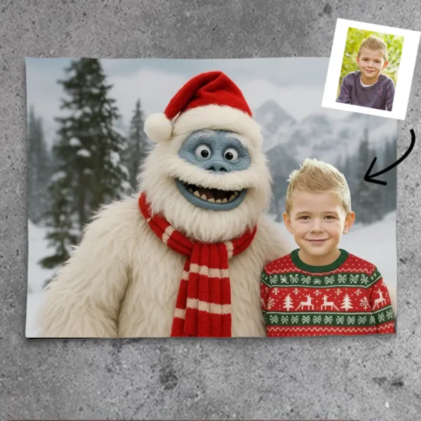 Personalized Christmas Yeti Sherpa Blanket Classic 1964 Stop-Motion Movie Style, Custom Photo Gift Title