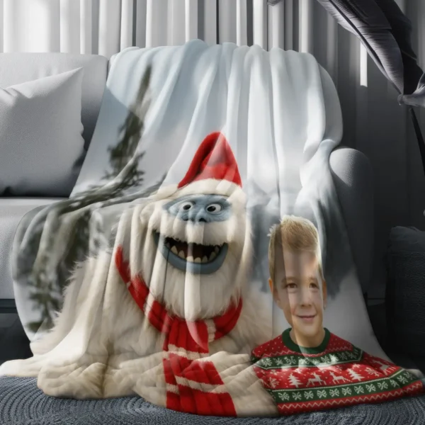 Personalized Christmas Yeti Sherpa Blanket Classic 1964 Stop-Motion Movie Style, Custom Photo Gift Title