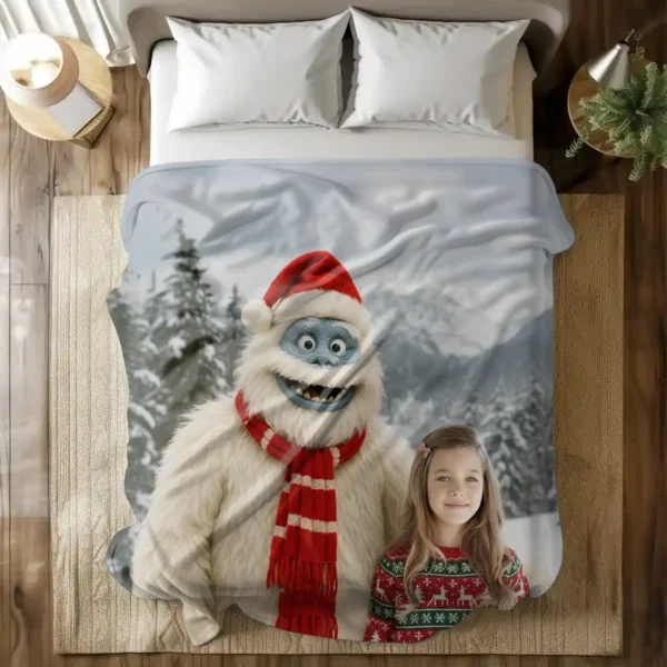 Personalized Christmas Yeti Sherpa Blanket Classic 1964 Stop-Motion Movie Style, Custom Photo Gift Title