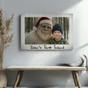 Personalized Yeti Christmas Canvas Custom Photo Art Ready to Hang, Magical Keepsake