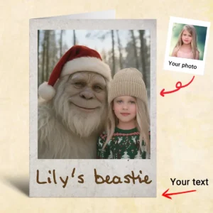 Personalized Yeti Christmas Card Custom Photo Greeting Card, Magical Keepsake