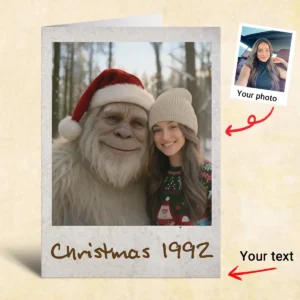 Personalized Yeti Christmas Card Custom Photo Greeting Card, Magical Keepsake