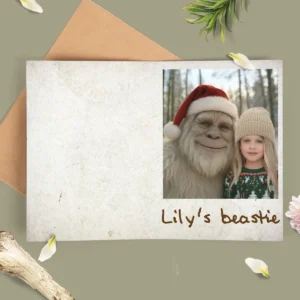 Personalized Yeti Christmas Card Custom Photo Greeting Card, Magical Keepsake