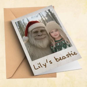Personalized Yeti Christmas Card Custom Photo Greeting Card, Magical Keepsake
