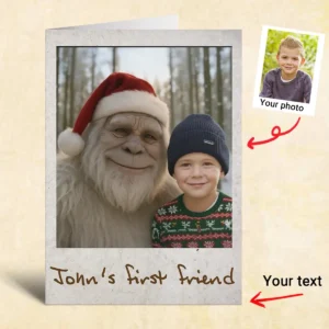 Personalized Yeti Christmas Card Custom Photo Greeting Card, Magical Keepsake