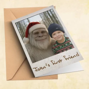 Personalized Yeti Christmas Card Custom Photo Greeting Card, Magical Keepsake
