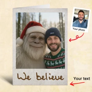 Personalized Yeti Christmas Card Custom Photo Greeting Card, Magical Keepsake