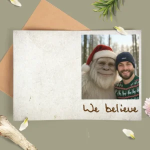 Personalized Yeti Christmas Card Custom Photo Greeting Card, Magical Keepsake