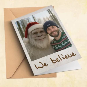 Personalized Yeti Christmas Card Custom Photo Greeting Card, Magical Keepsake