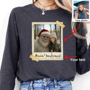 Personalized Yeti Christmas Long Sleeve Tee Custom Photo Crewneck, Magical Keepsake