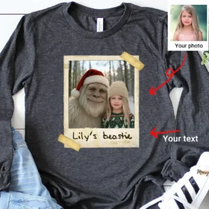 Personalized Yeti Christmas Long Sleeve Tee Custom Photo Crewneck, Magical Keepsake