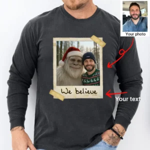 Personalized Yeti Christmas Long Sleeve Tee Custom Photo Crewneck, Magical Keepsake