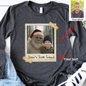 Personalized Yeti Christmas Long Sleeve Tee Custom Photo Crewneck, Magical Keepsake