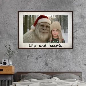 Personalized Yeti Christmas Poster Custom Photo Wall Art, Magical Keepsake