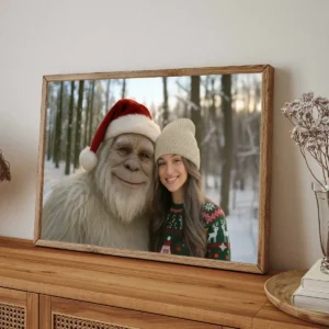 Personalized Yeti Christmas Poster Custom Photo Wall Art, Magical Keepsake