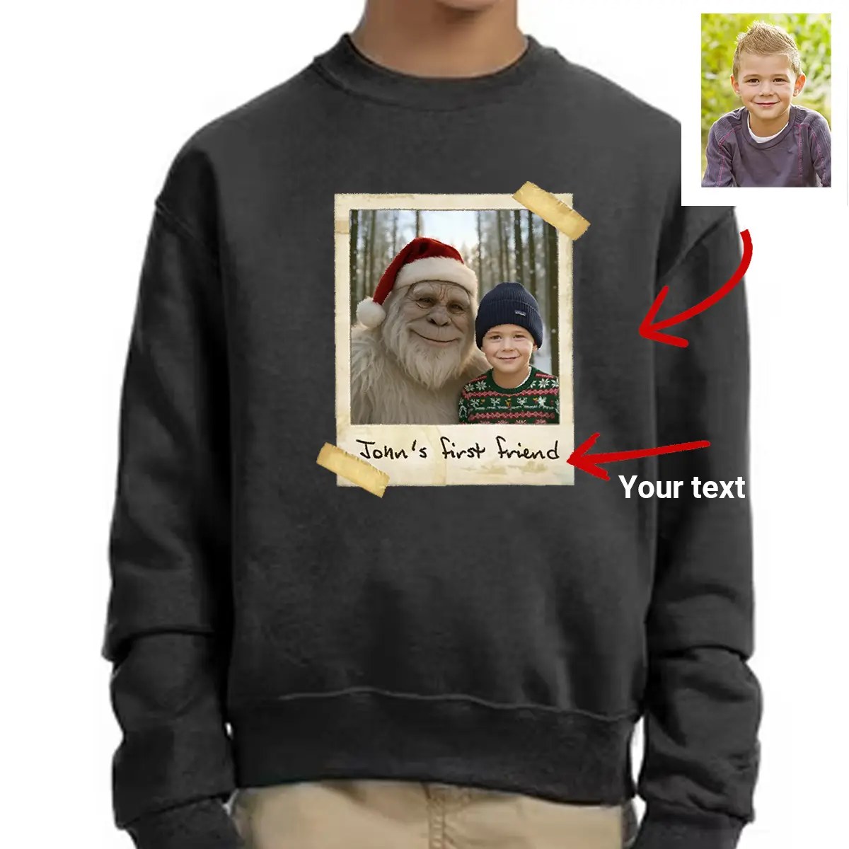 Personalized Yeti Christmas Sweatshirt | Custom Photo Pullover, Magical Keepsake 4 Personalized Yeti Christmas Sweatshirt Custom Photo Pullover, Magical Keepsake
