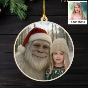 Personalized Yeti Christmas Wooden Ornament Custom Photo Gift, Magical Keepsake