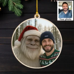 Personalized Yeti Christmas Wooden Ornament Custom Photo Gift, Magical Keepsake