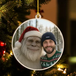 Personalized Yeti Christmas Wooden Ornament Custom Photo Gift, Magical Keepsake